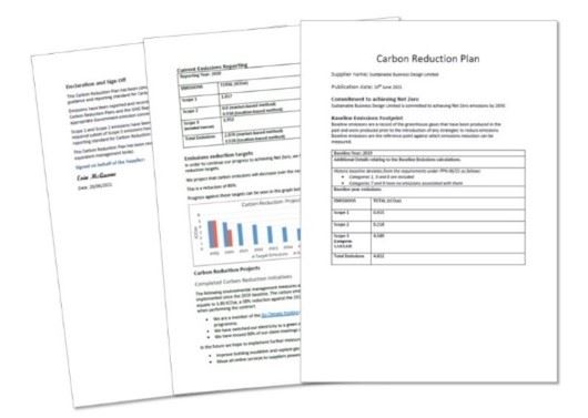 three pages of examples of carbon reduction plan reports